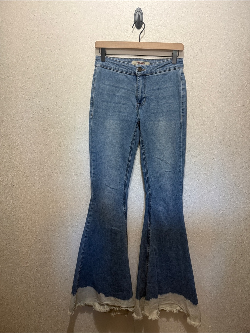 Rock & Roll Women’s Light Blue Flared Jeans with Frayed Hem, Size 26x34